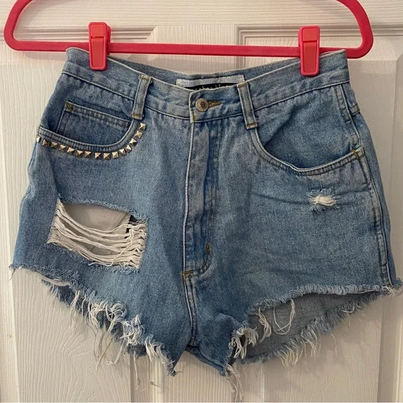 Vintage Anchor Blue Denim Jean Shorts with custom studs - Picture 1 of 9